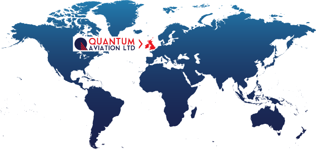 World map indicating Quantum Aviation's location in the UK